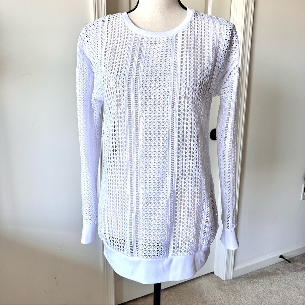 FABLETICS Sophie Crocheted Open Knit Long Sleeve Sweater—SZ. XS